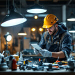 A photograph of a lighting contractor at work