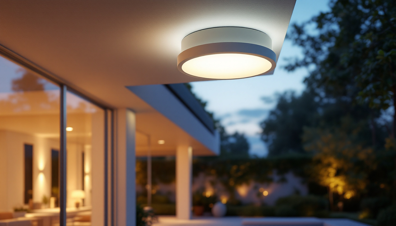 A photograph of a beautifully designed outdoor ceiling light fixture installed in an elegant outdoor setting