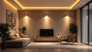 A photograph of a well-lit room featuring stylish 3 led recessed lighting fixtures