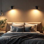A photograph of a beautifully designed bedroom featuring stylish pot lights that highlight the room's decor