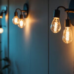 A photograph of a stylish indoor space featuring various sconce light fixtures in use