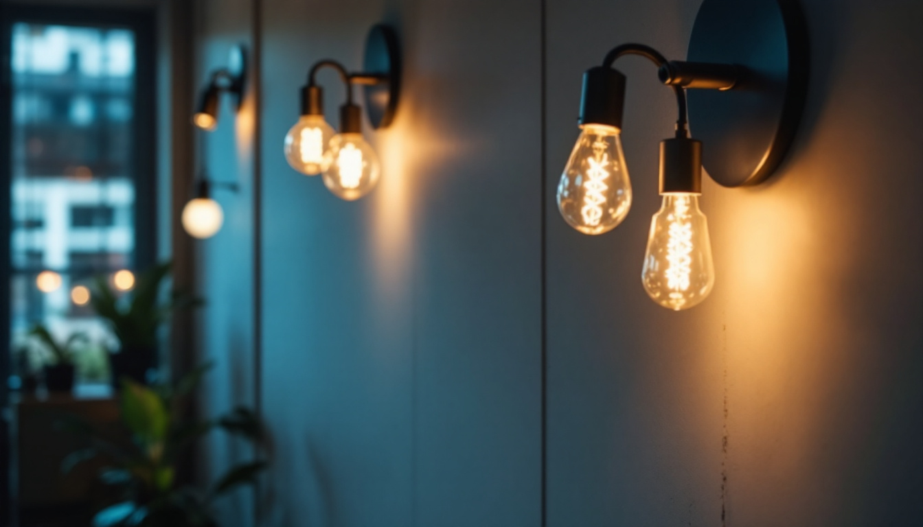 A photograph of a stylish indoor space featuring various sconce light fixtures in use