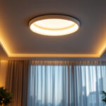 A photograph of a stylishly designed recessed ceiling lamp installed in a modern interior setting