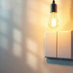 A photograph of a stylish light fixture installed above a double switch
