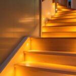 A photograph of a beautifully illuminated staircase featuring stylish led lighting