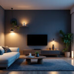 A photograph of a modern living space illuminated by various styles of led lights