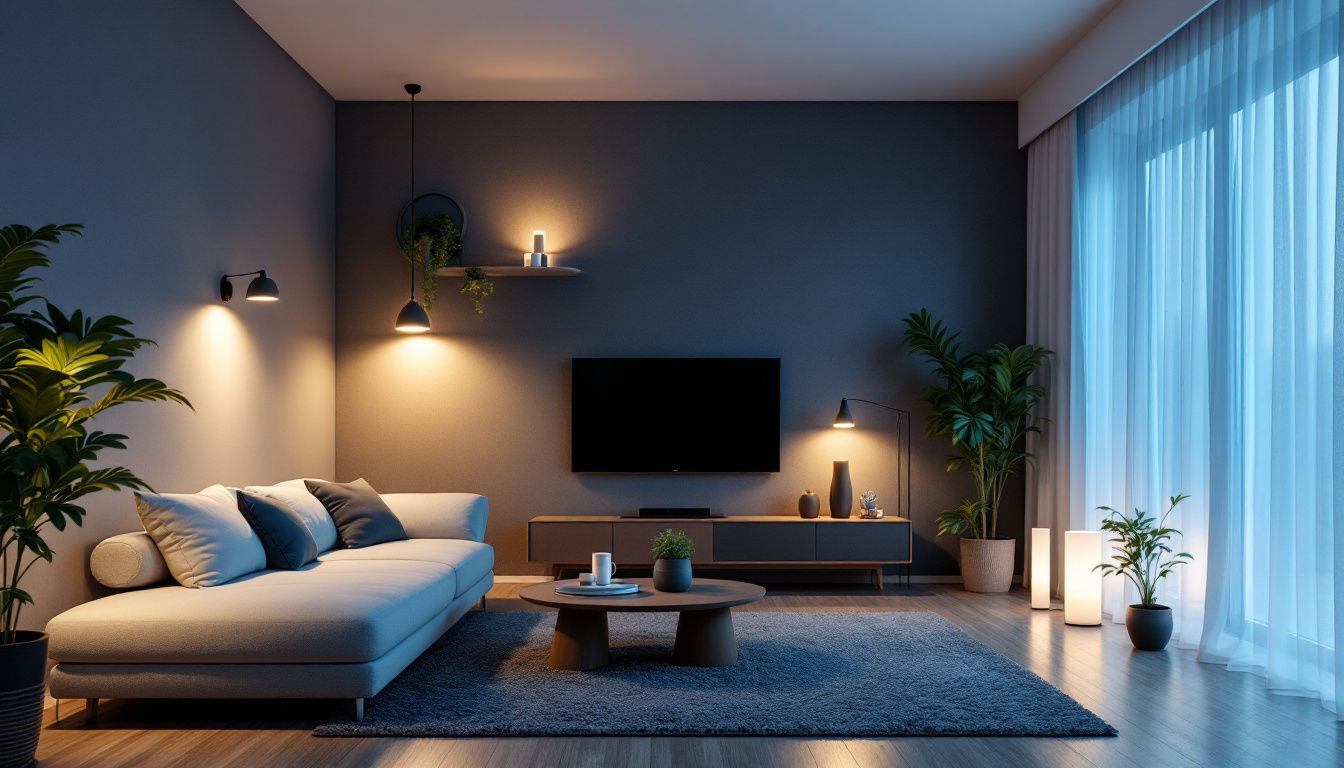 A photograph of a modern living space illuminated by various styles of led lights