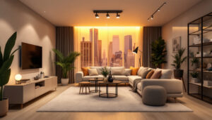A photograph of a modern interior space featuring stylish led recessed light bulbs in action