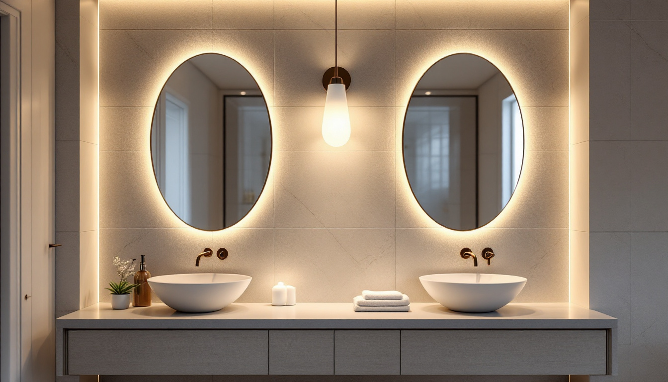 A photograph of a beautifully lit bathroom wall featuring stylish lighting fixtures that highlight the design and ambiance