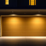 A photograph of a well-lit garage exterior showcasing various outdoor lighting options