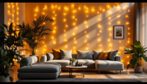 A photograph of a beautifully illuminated space showcasing tape light subtly integrated into various design elements