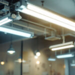 A photograph of a brightly lit room showcasing various fluorescent lamps in use