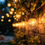 A photograph of a beautifully lit outdoor space showcasing a variety of decorative lights in use