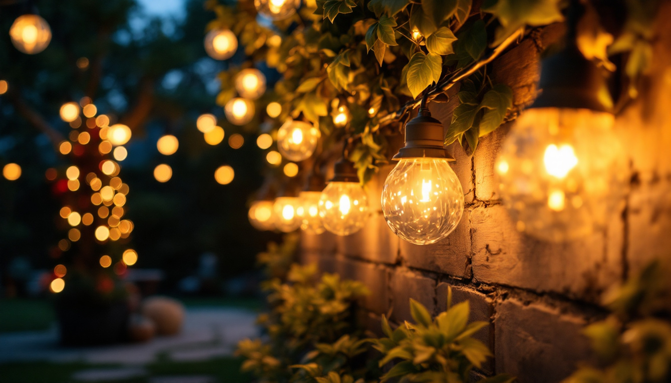 A photograph of a beautifully lit outdoor space showcasing a variety of decorative lights in use