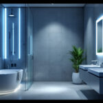 A photograph of a well-lit bathroom featuring modern led lighting installations