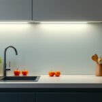 A photograph of a well-lit kitchen showcasing stylish under cabinet led lights illuminating the countertop