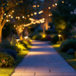 A photograph of a beautifully lit outdoor scene at dusk