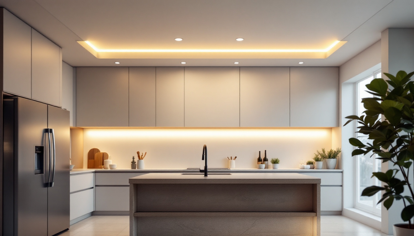 A photograph of a modern kitchen featuring an energy-efficient ceiling light
