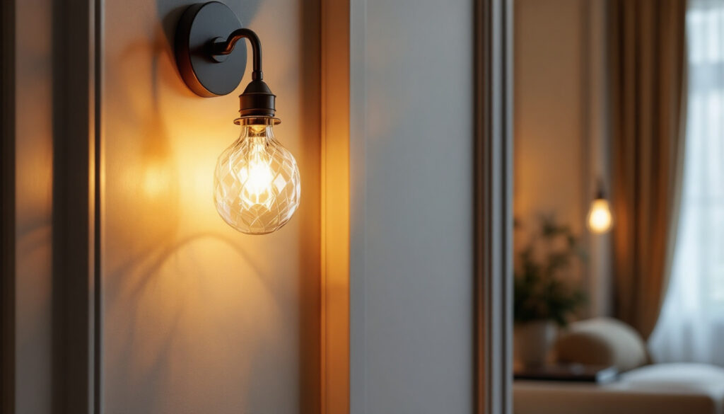 A photograph of a beautifully designed lighting sconce installed in an elegant interior setting