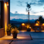 A photograph of a well-lit outdoor space featuring stylish pot lights installed in various settings