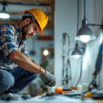 A photograph of a lighting contractor working on a residential or commercial project