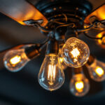 A photograph of a close-up shot of a ceiling fan light fixture