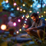 A photograph of a beautifully arranged display of led string lights in a cozy outdoor setting