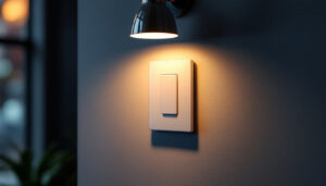 A photograph of a stylish wall switch integrated into a beautifully designed lighting setup