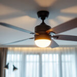 A photograph of a stylishly designed fan light fixture installed in a modern living space