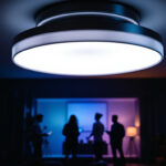 A photograph of a stylish semi flush mount light fixture installed in a modern interior setting