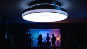 A photograph of a stylish semi flush mount light fixture installed in a modern interior setting