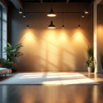 A photograph of a well-lit indoor space showcasing various lighting solutions