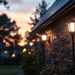 A photograph of a lighting contractor installing led solar lights in a residential outdoor setting