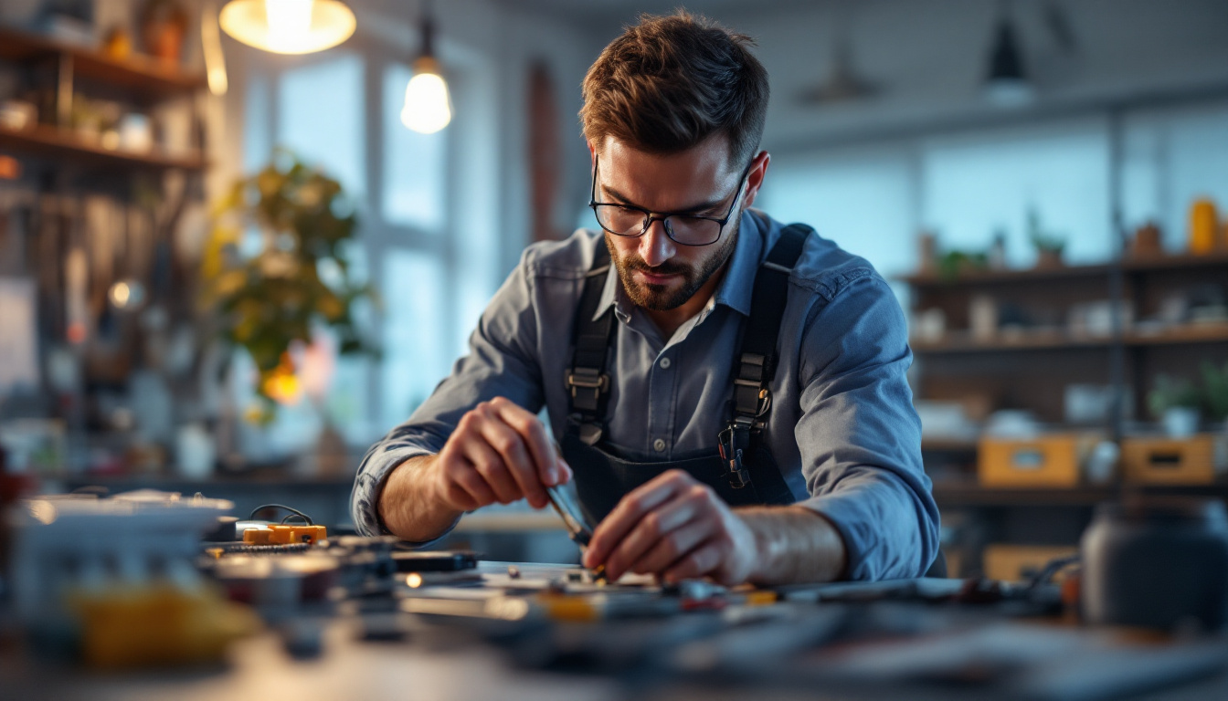 A photograph of a skilled lighting contractor expertly connecting low voltage wire connectors in a well-lit