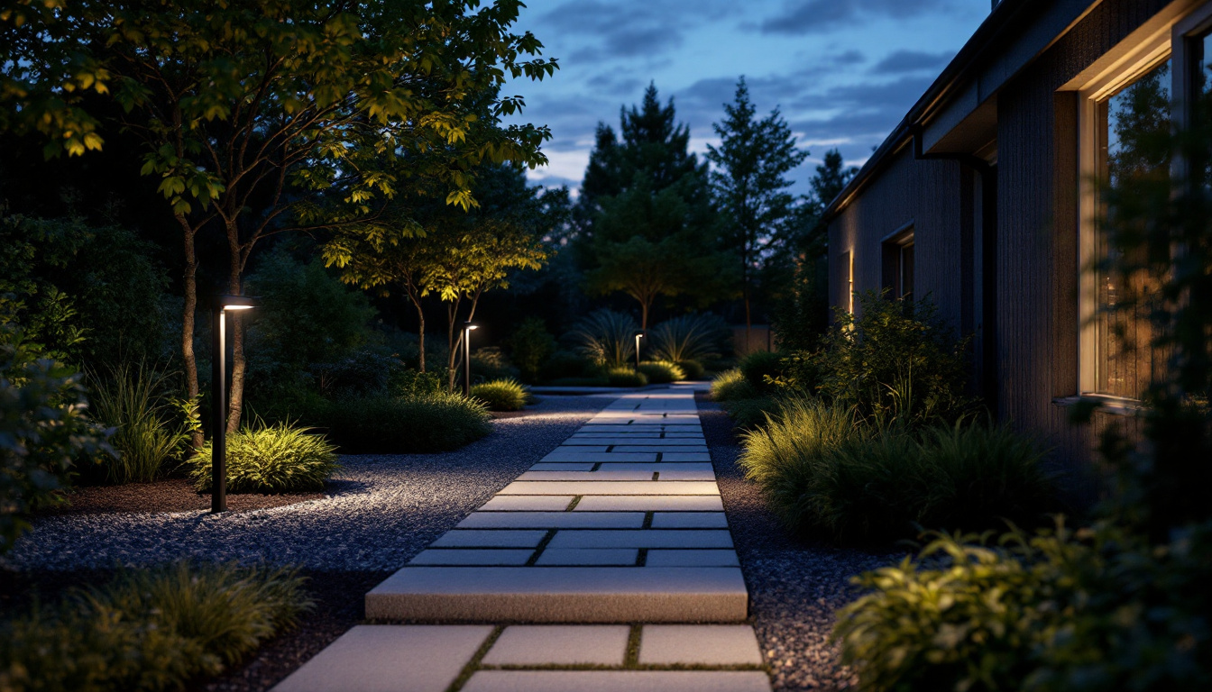 A photograph of a well-lit outdoor space at dusk