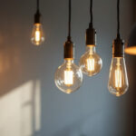 A photograph of a beautifully designed dining room featuring elegant hanging lights