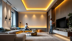 A photograph of a well-designed interior space featuring stylish recessed lighting installations