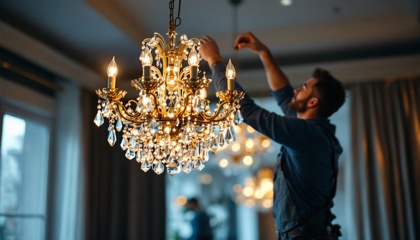 A photograph of a beautifully designed pendant chandelier hanging in an elegantly lit room