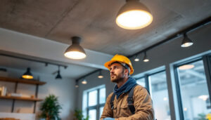 A photograph of a well-lit interior space featuring stylish retrofit led can lights installed in the ceiling