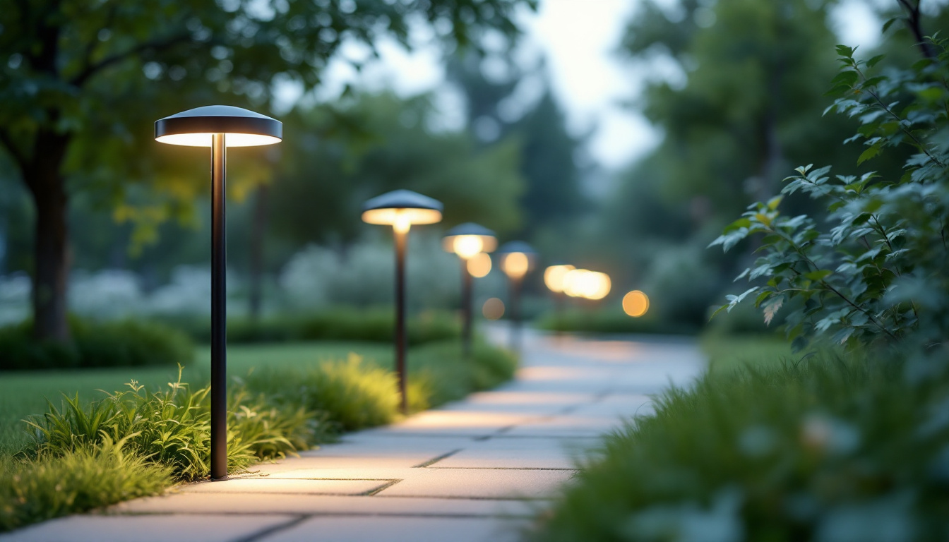A photograph of a beautifully illuminated path lined with stylish