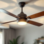 A photograph of a well-designed ceiling fan in a stylishly lit room
