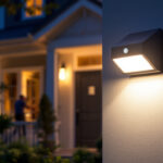 A photograph of a modern motion sensor porch light in action