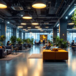 A photograph of a modern commercial space illuminated by sleek led lighting fixtures