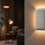 A photograph of a modern dimmable light switch in a stylish home setting