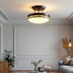 A photograph of a beautifully designed semi flush mount light fixture installed in an elegant interior setting