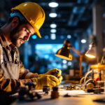A photograph of a dynamic lighting contractor at work