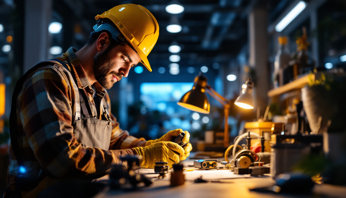 A photograph of a dynamic lighting contractor at work