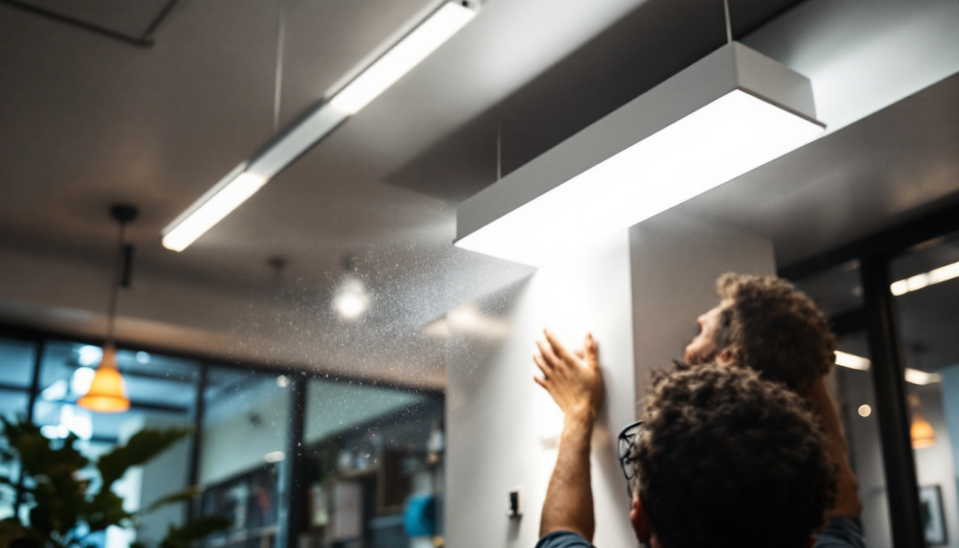 A photograph of a modern led panel light installed in a stylish interior setting