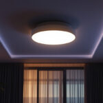 A photograph of a beautifully designed led flush mount ceiling light installed in a modern interior setting
