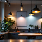 A photograph of a well-lit interior space showcasing various cam lighting fixtures in use